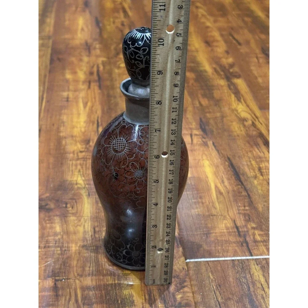 Vintage Venetian Purple Crystal 10” Glass Decanter with Silver Floral Overlay
